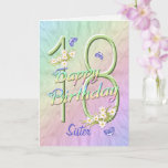 Sister 18th Birthday Butterfly Garden Card<br><div class="desc">A rainbow of colours, pink flowers and lavender butterflies fills this girls 18th Happy Birthday card with joy for sister. Front name and inside verse may be personalised using the template provided. You may also enjoy the matching gifts and other products available in my store. Original design by Anura Design...</div>