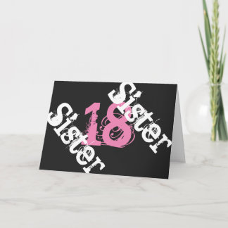 Sister, 18th birthday, white, pink on black. card