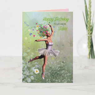 Sister, a ballerina flower fairy birthday card