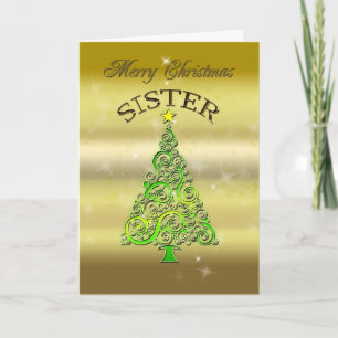 Sister, a gold effect Christmas card