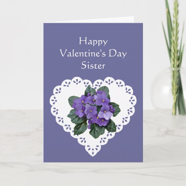 Sister African Violet Flower Valentine Poem Holiday Card (Front)