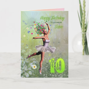 Sister age 10, flower fairy birthday card