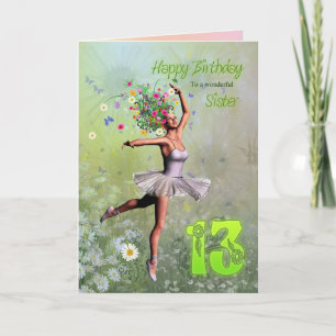 Sister age 13, flower fairy birthday card