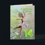 Sister age 14, flower fairy birthday card<br><div class="desc">A beautiful ballerina flower fairy dancing on a birthday card for a Sister.</div>
