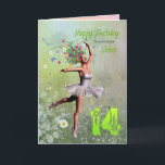 Sister age 14, flower fairy birthday card<br><div class="desc">A beautiful ballerina flower fairy dancing on a birthday card for a Sister.</div>