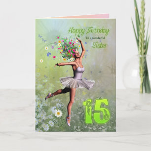 Sister age 15, flower fairy birthday card