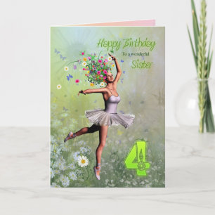 Sister age 4, flower fairy birthday card
