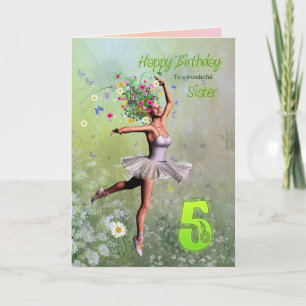 Sister age 5, flower fairy birthday card