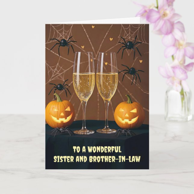 Sister and Brother in Law Halloween Champagne Fun Card (Orchid)