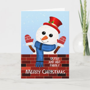 Sister and her Family Christmas Snowman Holiday Card
