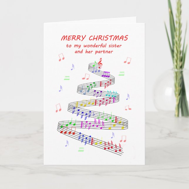 Sister and her Partner Sheet Music Christmas Holiday Card (Front)