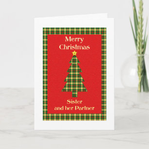 Sister and her Partner Tartan Christmas Tree Holiday Card
