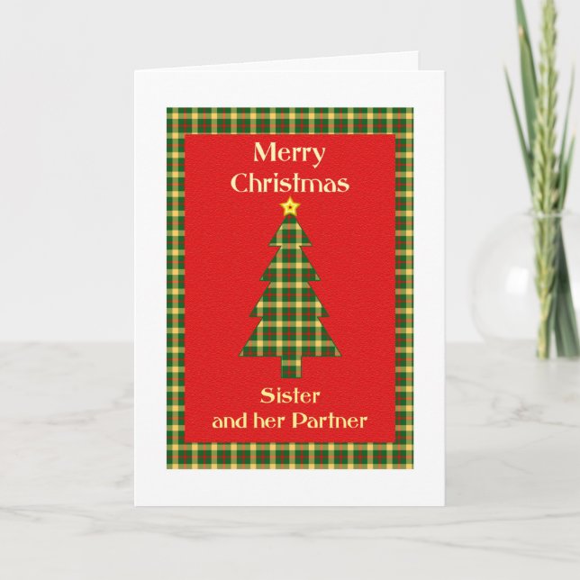 Sister and her Partner Tartan Christmas Tree Holiday Card (Front)
