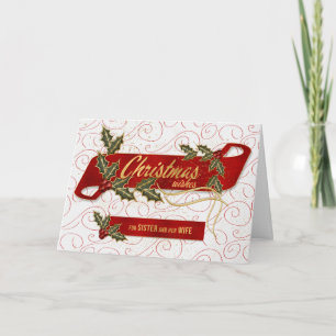 Sister and Her Wife on Christmas Holly Berries Holiday Card