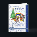 Sister And Partner Christmas Card With Elves - Les<br><div class="desc">Sister And Partner Christmas Card With Elves - Lesbian Christmas Card</div>