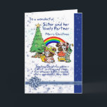 Sister And Partner Christmas Card With Elves - Les<br><div class="desc">Sister And Partner Christmas Card With Elves - Lesbian Christmas Card</div>