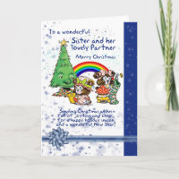 Sister And Partner Christmas Card With Elves - Les