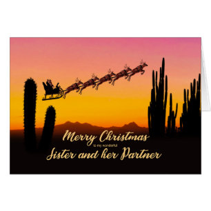 Sister and Partner Christmas Santa Over Desert