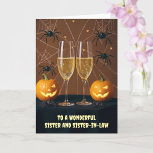 Sister and Sister in Law Happy Halloween Champagne Card