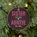 Sister Auntie Established Year | Modern Photo Ceramic Ornament<br><div class="desc">Sister Auntie with the established years. "Thank you for loving me as your own" on the reverse side. Upload your own photos and write a custom message. Personalise for your Aunt or Auntie to create a unique gift. A perfect way to show her how amazing she is every day. All...</div>