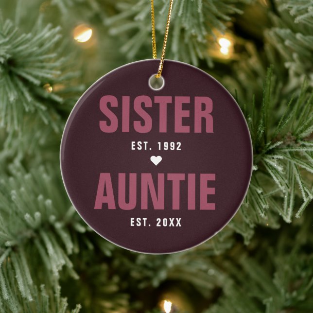 Sister Auntie Established Year | Modern Photo Ceramic Ornament (Tree)