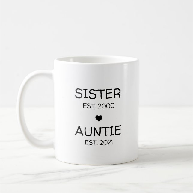 Sister Auntie Pregnancy Announcement Baby Reveal Coffee Mug (Left)