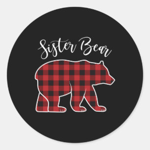 Sister Bear Pajama Red Buffalo Xmas Funny Family C Classic Round Sticker