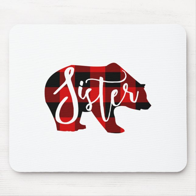 Sister Bear Rustic Red Buffalo Plaid Family  Mouse Pad (Front)