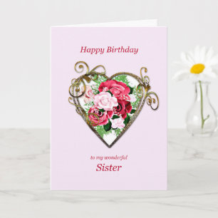 Sister Birthday Antique Painted Roses Card