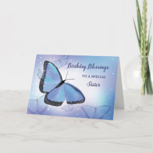 Sister Birthday Blessings Religious Butterfly Blue Card