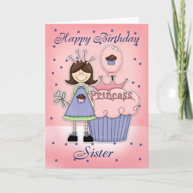 Sister Birthday Card - Cupcake Princess (Front)