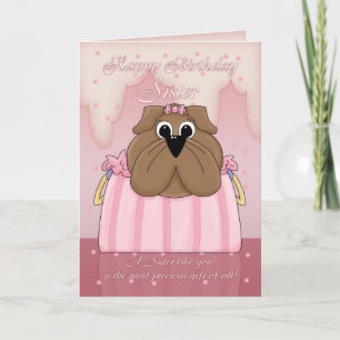 Sister Birthday Card - Cute Bulldog In A Purse - P