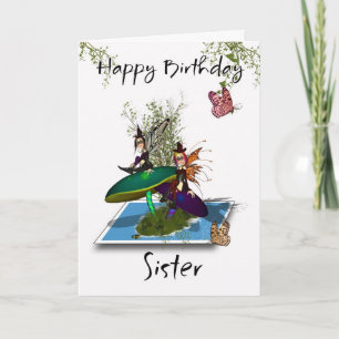 Sister Birthday Card - Cute Gothic Fairies Springi