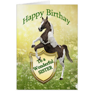 Sister birthday card with a rearing horse