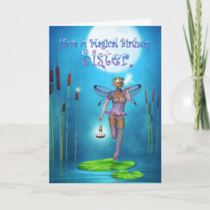 Sister Birthday Card With Pretty Fairy On A Lily p