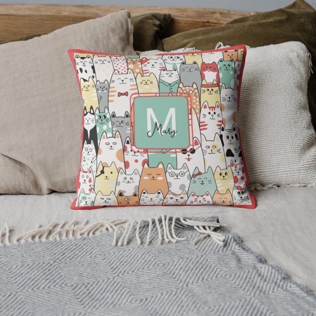 Sister Birthday Cat Kitties Name Monogram Cushion (Creator Uploaded)