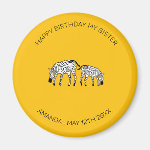 Sister Birthday, Cute and Happy Kenyan Zebras  Magnet