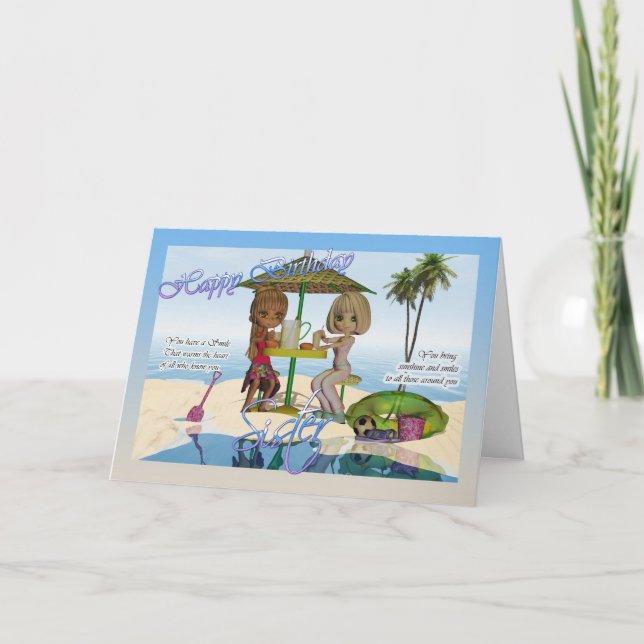 Sister Birthday, Cutie Pie collection Beach Life Card (Front)