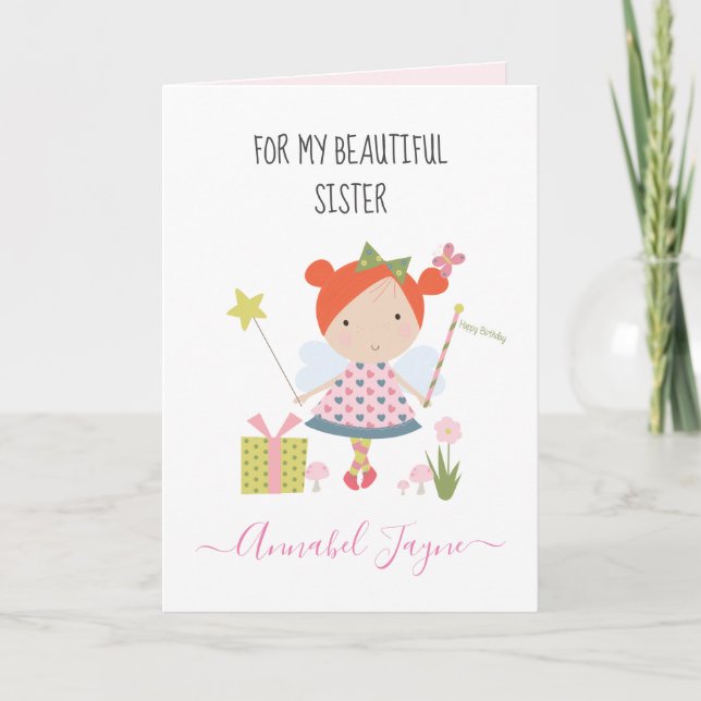 Sister birthday fairy girls whimsical Card (Front)