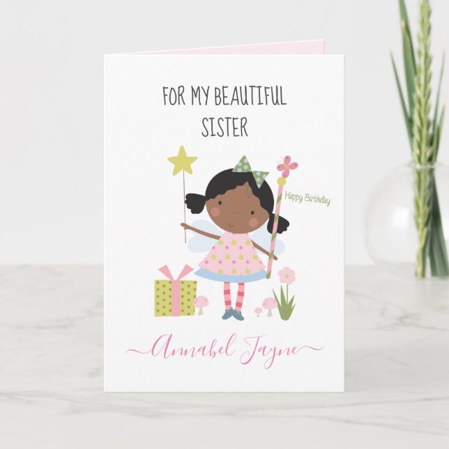 Sister birthday fairy pink whimsical card (Front)