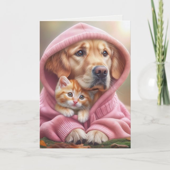 Sister Birthday Golden Retriever and Kitten Card (Front)