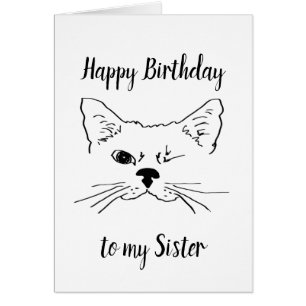 Sister Birthday Humour Quote Winking Cat Fun
