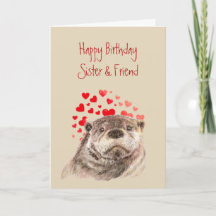 Sister  Birthday Love Heart Cute Otter Animal  Holiday Card
