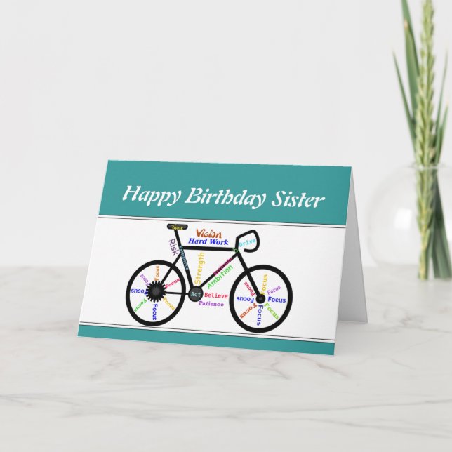 Sister Birthday Motivational Bike Bicycle Cycling Card (Front)