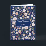 Sister Birthday Scattered Flowers  Card<br><div class="desc">Happy birthday to your sister. This birthday card captures the timeless beauty of roses in full bloom,  intertwined with graceful leaves. The design evokes a sense of classic charm and elegance,  making it a wonderful way to convey your warmest birthday greetings to someone special.</div>