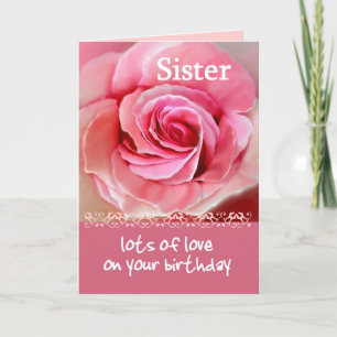 SISTER Birthday with Pink Rose and Lace Card