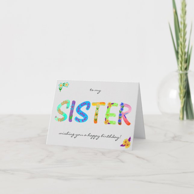 SISTER Bold Floral Bohemian birthday Card (Front)
