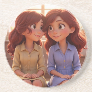 Sister Bond – Beautiful Sisters Illustration Art Coaster