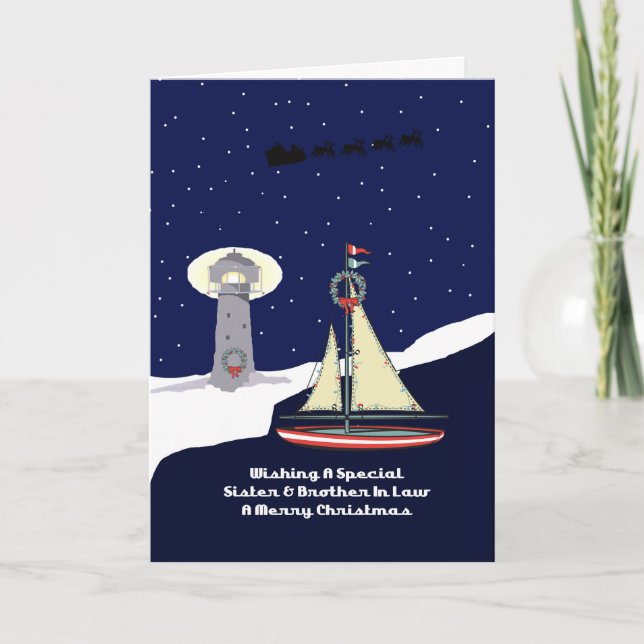 Sister & Brother In Law Sailboat Christmas Holiday Card (Front)