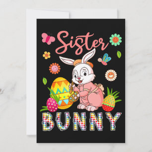 Sister Bunny Floral Bunny Drawing Easter Eggs Hunt Invitation